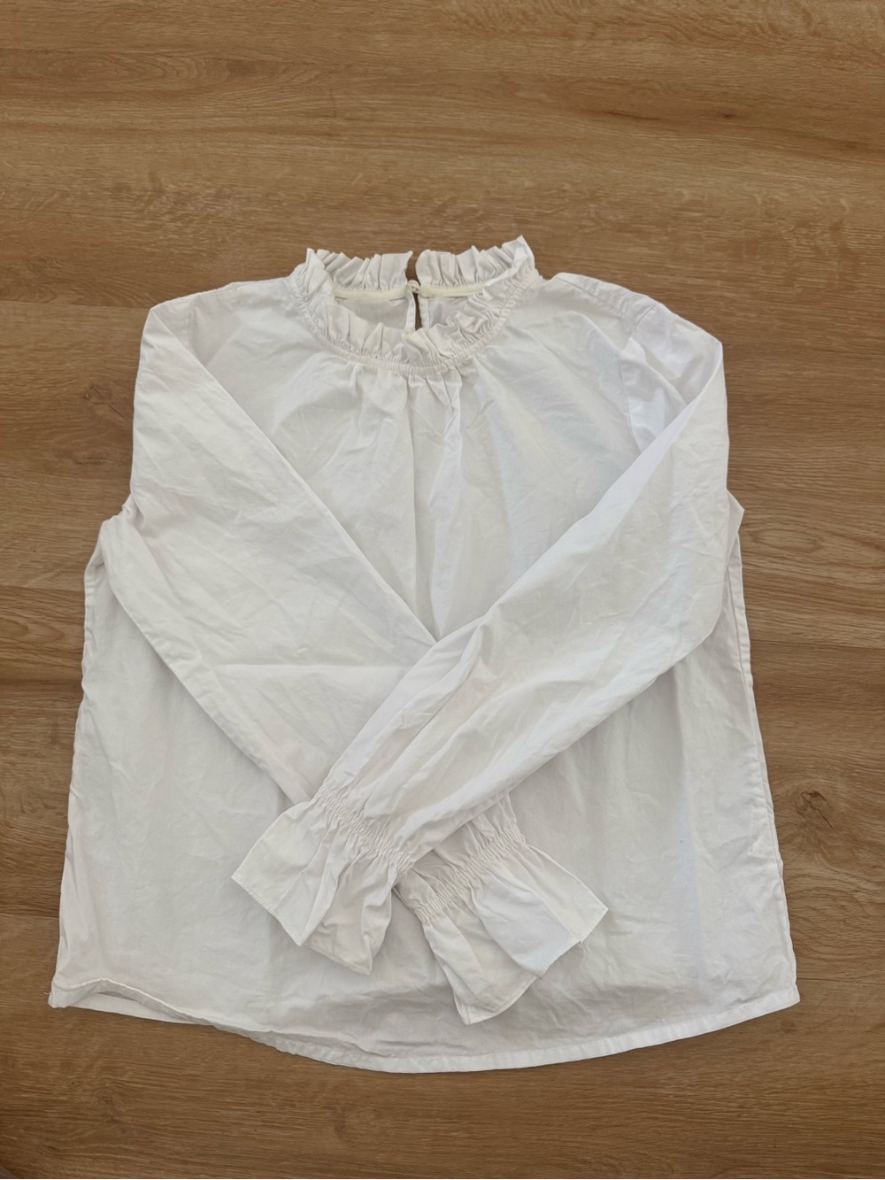 Women's White Ruffled Neck Long-Sleeve Blouse
